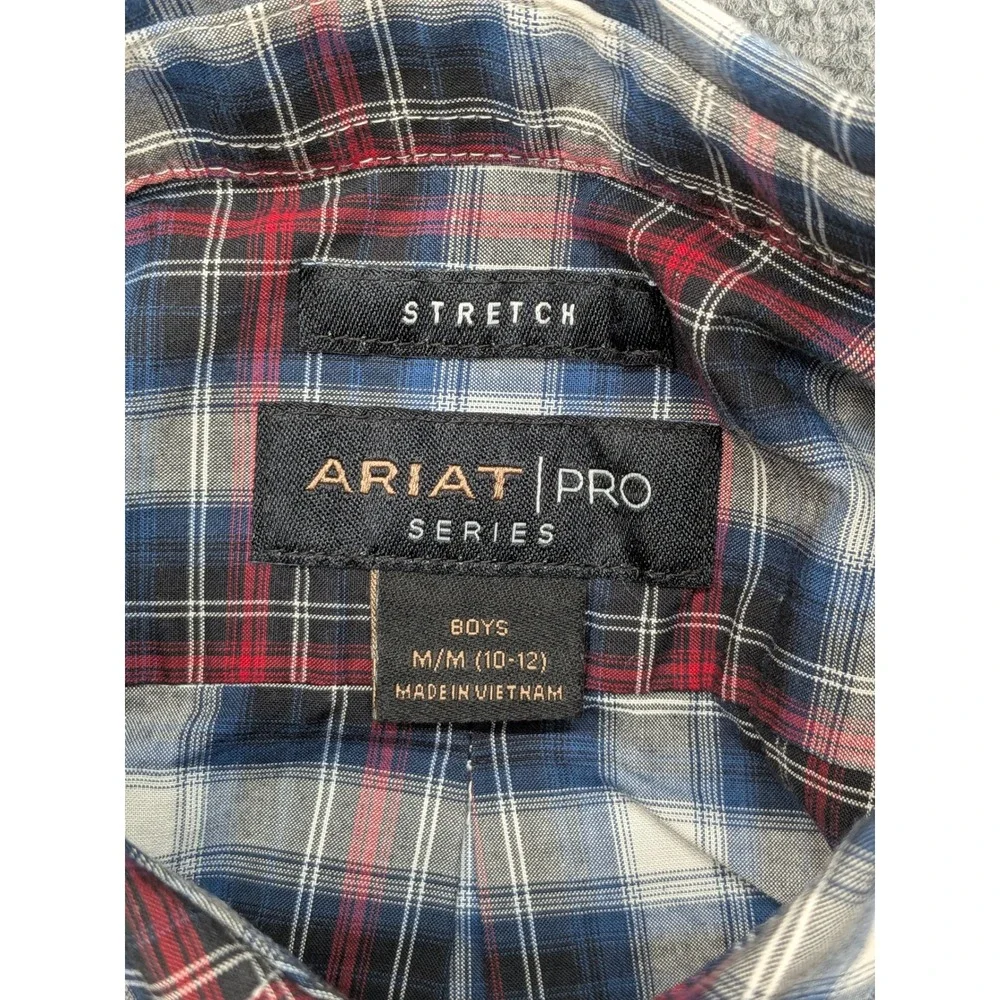 Ariat Pro Series Boys Plaid Button Up Shirt M 10-12 Cowboy‎ Western Ranch Rodeo